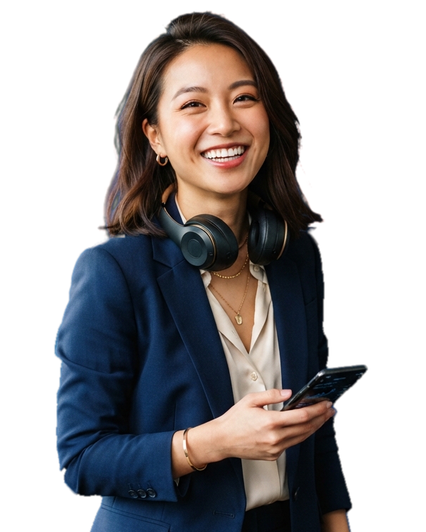 Financial analyst reviewing receivables on her phone